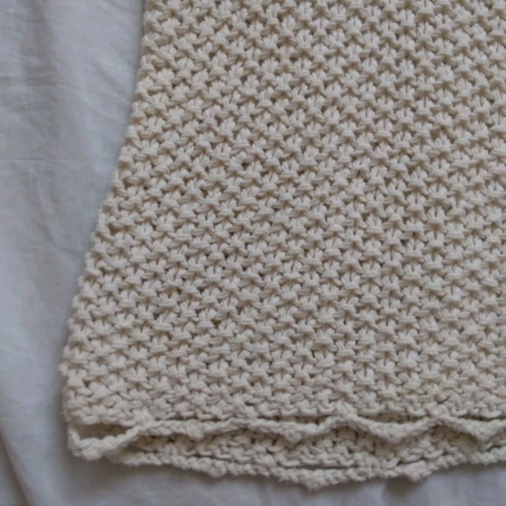 Vintage Rico Cropped Sweater Beige Button Up Short Sleeve Chunky Boho Peasant - Picture 10 of 11